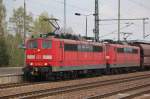 151 116-1 + 151 100-5 Doppeltraktion nach Personalwechsel mit langem Erzzug am 25.04.12 Bhf.