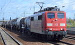 151 059-3 mit einem Knickkesselwagenzug (Kreideschlamm) am 22.04.17 Bf.