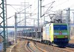152 005-5 mit einem Leerzug belgischer PKW-Transportwagen, 23.02.11 Bhf.