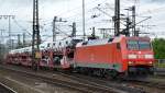 152 065-9 mit PKW-Transportzug am 10.05.14 Durchfahrt Bhf.