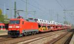 152 118-6 mit PKW-Transportzug mit fabrikneuen VW-Caddy (teilweise für die DHL und DB) am 02.10.14 Bhf.