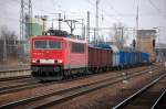 155 203-3 mit einem G�terzug mit polnischen G�terwagen mit Kohle und Stahlerzeugnissen am 24.01.12 Bhf.