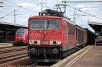 155 073-0 mit Ganzzug Schiebewandwagen am 13.07.13 Bhf.