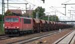 155 023-5 mit Ganzzug Sch�ttgutwagen (Sandbef�llung), 04.09.13 Durchfahrt Bhf.