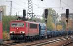 155 213-2 mit einem gemischten G�terzug haupts�chlich polnischer G�terwagen bei der Durchfahrt im Bhf.