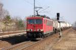 155 197-7 mit Kesselwagenzug Durchfahrt Bhf.