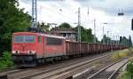 155 127-4 mit Ganzzug offener Güterwagen Richtung Bernau am 24.06.14 Berlin-Karow.