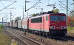 155 032-6 mit einem gemischten Güterzug für Stahlerzeugnisse am 05.10.15 Bhf.