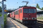 155 099-5 mit 155 157-1 und Stahlcoiltransportzug am 03.08.17 Bf.