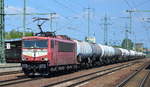 155 219-9  mit einem gemischten Kesselwagenzug am 15.05.17 Bf. Flughafen Berlin-Scönefeld.