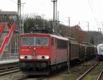 155 039-1 mit gemischtem G�terzug Richtung Berliner Innenring, Winter 07/08 Bhf.