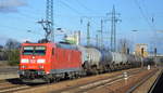 185 019-7 mit Kesselwagenzug (Dieselkraftstoff) am 01.02.18 Bf. Flughafen Berlin-Schönefeld.