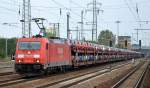 185 277-1 mit PKW-Transportzug mit fabrikneuen Ford Ka am 02.10.14 Bhf.