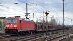 185 348-0 mit PKW-Transportwagen (leer) am 23.02.16 Berlin-Hirschgarten.