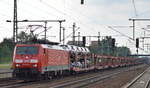 189 058-1 mit einem fast leeren PKW-Transportzug am 29.07.16 Bf.