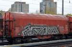 Drehgestell-Flachwagen mit Schiebeplane für Coiltransporte der DB mit der Nr.