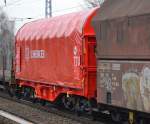 Drehgestell-Flachwagen mit Schiebeplane für Coiltransporte der DB mit der Nr.