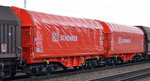 Zwei neue einst ehemalig Teleskophaubenwagen der DB jetzt mit Schiebeplane zum Coil-Transport, im Bild der Wagen mit der Nr.