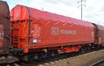 Drehgestell-Flachwagen für Coiltransporte mit Schiebeplanen der DB mit der Nr.