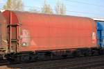 Coiltransportwagen mit Planenabdeckung und vier Rads�tzen mit Lademulden innen von DB eingestellt mit der Nr.