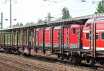 Drehgestellflachwagen mit Rungen und Niederbindeeinrichtung der DB eingestellt mit der Nr.
