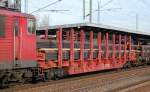 Drehgestell-Flachwagen mit kr�tigen Rungen und Niederbindeeinrichtung der DB eingestellt mit der Nr.