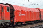 Drehgestell-Flachwagen mit Planenverdeck der DB mit der Nr.