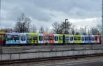 Neuer Werbeviertelzug der Berliner S-Bahn (482 466-2 + 481 465-3) mit Werbefolie für die IGA Berlin 2017 am 23.02.16 Bhf.