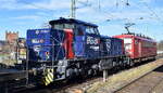 BELog Baustoffe- Entsorgung- Logistik GmbH & Co. KG, Langenau [D] mit ihrer Mak G 1000 BB Lok  271 026-7  [NVR-Nummer: 92 80 1271 026-7 D-MRS] und einem Staubgutwagenzug am Haken von  155 219-9  am 03.03.26 Höhe Bahnhof Magdeburg-Neustadt.