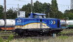 Eisenbahnen und Verkehrsbetriebe Elbe-Weser GmbH, Zeven mit ihrer  211 252  (NVR:  92 80 1211 252-2 D-EVB ) am 08.08.25 Höhe Bahnhof Frankfurt/Oder, dort wird diese Lok seit einiger Zeit bereitgestellt für Rangiertätigkeiten für die selbst bestückten Containerzüge dieser EVU.