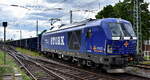 Mindener Kreisbahnen GmbH, Minden [D] mit der geleasten  northrail Vectron Dual Lok  248 073  [NVR-Nummer: 90 80 2248 073-9 D-NRAIL] und einem Ganzzug offenen VTG Hochbordwagen am 08.05.25 Höhe