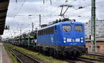 Eisenbahnbau- und Betriebsgesellschaft Pressnitztalbahn mbH, Jöhstadt (PRESS) mit ihrer  140 037-1  (NVR:  91 80 6140 831-9 D-PRESS ) und einem PKW-Transportzug (fabrikneue VW-PKW Modelle) am