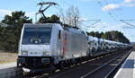 CTL Logistics GmbH, Berlin [D] mit der geleasten Akiem Lok  186 354-7  [NVR-Nummer: 91 80 6186 354-7 D-AKIEM] und einem Nutzfahrzeugtransportzug (fabrikneue VW-Fahrzeuge aus polnischer Produktion) am