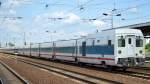 Eine von den in Russland (RZD) georderten Nachtzug Talgo-Garnituren bei der Überführung durch 103 222-6 Railadventure erstmal nach Berlin Warschauer Str.
