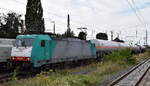 Crossrail Benelux N.V., Antwerpen-Borgerhout [B] mit der geleasten belgischen ATLU Lok  E 186 218  [NVR-Nummer: 91 88 7186 218-4 B-ATLU] und einem Ganzzug Druckgaskesselwagen (für Propangas) am