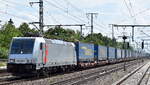 AKIEM Lok  185 580-8  [NVR-Nummer: 91 80 6185 580-8 D-AKIEM], aktueller Leasingnehmer? mit KLV-Zug am 14.07.25 Höhe Bahnhof Golm (Potsdam), Viele Grüße an den Tf.!!!