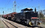 Regiobahn Bitterfeld Berlin GmbH, Bitterfeld [D] mit ihrer Mak G 1206 Lok  1819  [NVR-Nummer: 92 80 1276 023-9 D-RBB] und einigen gedeckten Sch�ttgutwagen am 15.04.26 H�he Bahnhof Ruhland.