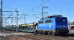 Eisenbahnbau- und Betriebsgesellschaft Pressnitztalbahn mbH, Jöhstadt (PRESS) mit ihrer  140 041-5  (NVR:  91 80 6140 810-3 D-PRESS ) und einem nicht voll ausgelastetem PKW-Transportzug
