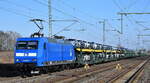 PRESS - Eisenbahn-Bau- and Betriebsgesellschaft Pressnitztalbahn mbH, Jöhstadt [D] mit ihrer  145 030-7  [NVR-Nummer: 91 80 6145 085-7 D-PRESS] und einem PKW-Transportzug am 20.03.25 Höhe
