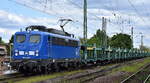 Eisenbahnbau- und Betriebsgesellschaft Pressnitztalbahn mbH, Jöhstadt (PRESS) mit ihrer  140 008-6  (NVR:  91 80 6140 845-9 D-PRESS ) und einem PKW-Transportzug (leer) am 08.05.25 Höhe