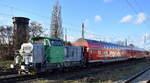 DB Regio AG mit ihrer vossloh G 6 Lok (NVR:  98 80 0650 114-8 D-DB ) bei der Überführungsfahrt von einem DB Regio Doppelstockwagen + Steuerwagen Richtung Eisenhüttenstadt/Cottbus? am