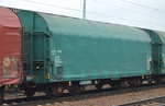 Belgischer Drehgestell-Flachwagen mit Schiebeplane zum Transport von Coils vom Einsteller B-LOGISTICS mit der Nr.