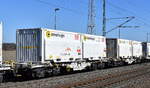 Gelenk-Drehgestellcontainertragwagen für die innofreigt Schüttgutcontainer von ArcelorMittal /DB für Kalk Transporte vom Einsteller VTGCH / AAEC mit deutscher Registrierung mit der Nr.