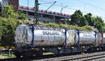 Drehgestell-Containertragwagen vom Einsteller MFD Rail mit deutscher Registrierung mit der Nr.