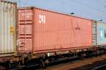 Der klassische zweiachsige Containertragwagen der DB ist der Wagentyp Lgs 580, hier der Wagen mit der Nr.