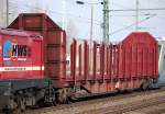 Ein Drehgestellwagen mit vier Rads�tzen und Rungen f�r Holztransporte der Fa.