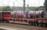 Drehgestellflachwagen mit vier Rads�tzen mit Rungen der DB mit der Nr.