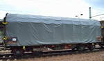 Französischer Drehgestell-Flachwagen für Coiltransporte mit Schiebeplanen mit der Nr.