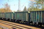 Offene G�terwagen vom Typ Eaos in gr�ner Farbe der polnischen Firma  CARBO  Holding SP.z.o.o.