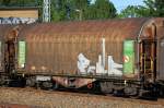 Drehgestellflachwagen mit Planenverdeck f�r Coiltransporte vom schwedischen Einsteller Green Crago mit der Nr.